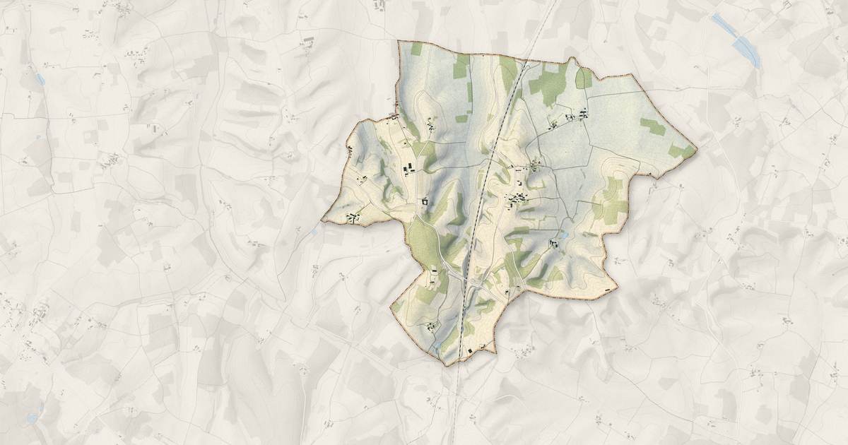 Portrait cartographique de Sainte-Souline : relief, eau, forêts, bâti et voies, calculés à partir des données de l'IGN