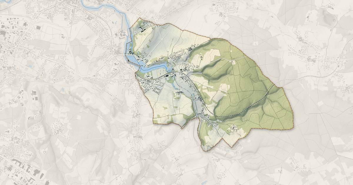 Portrait cartographique de Touvre : relief, eau, forêts, bâti et voies, calculés à partir des données de l'IGN