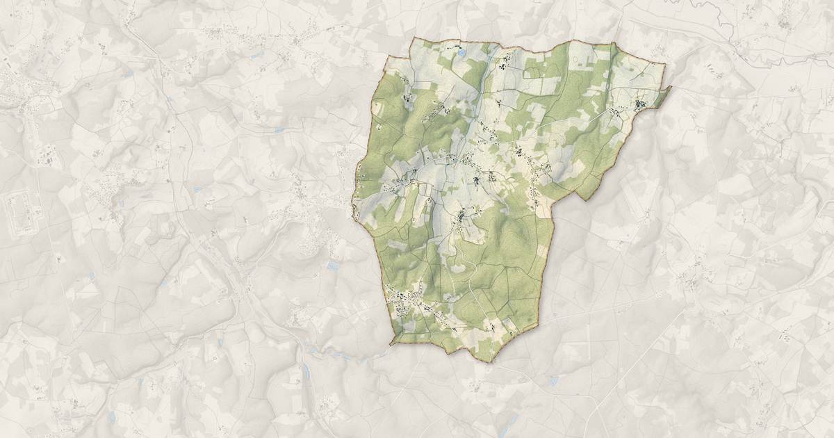 Portrait cartographique de Vouzan : relief, eau, forêts, bâti et voies, calculés à partir des données de l'IGN