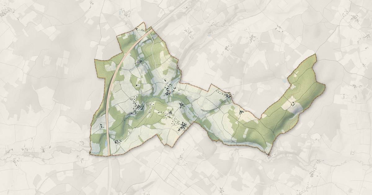 Portrait cartographique de Grandjean : relief, eau, forêts, bâti et voies, calculés à partir des données de l'IGN