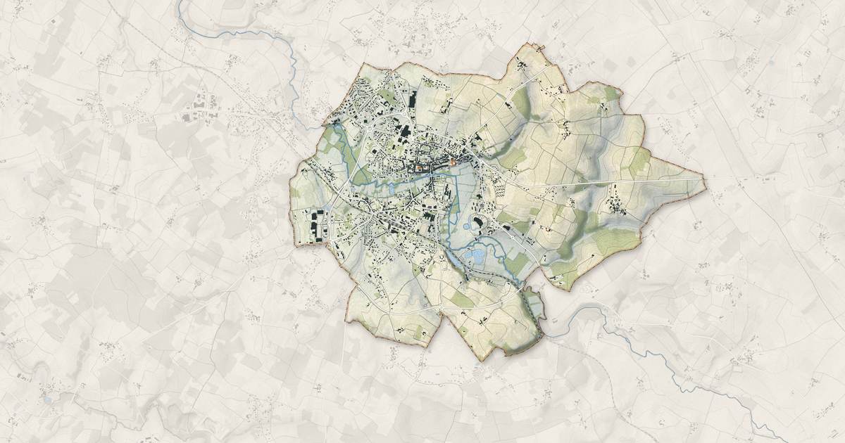 Portrait cartographique de Jonzac : relief, eau, forêts, bâti et voies, calculés à partir des données de l'IGN