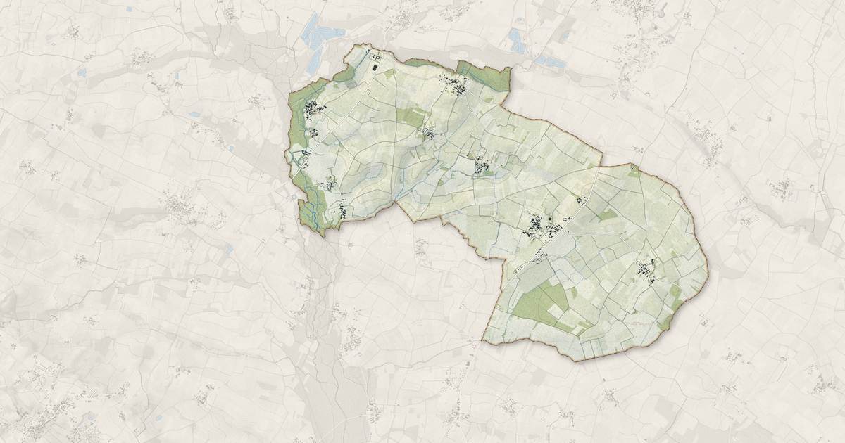 Portrait cartographique de Mons : relief, eau, forêts, bâti et voies, calculés à partir des données de l'IGN