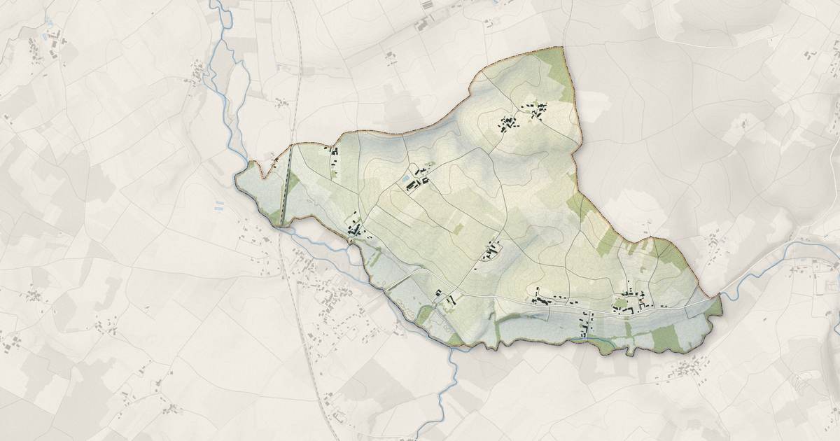 Portrait cartographique de Saint-Grégoire-d'Ardennes : relief, eau, forêts, bâti et voies, calculés à partir des données de l'IGN