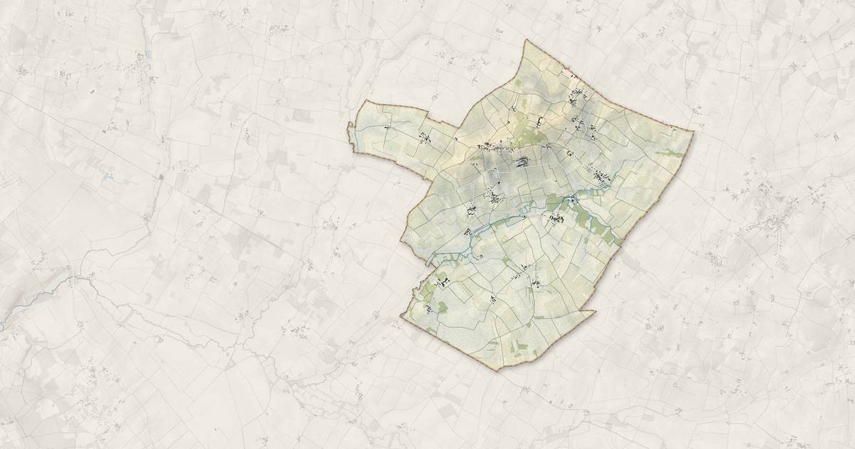 Portrait cartographique de Sainte-Lheurine : relief, eau, forêts, bâti et voies, calculés à partir des données de l'IGN