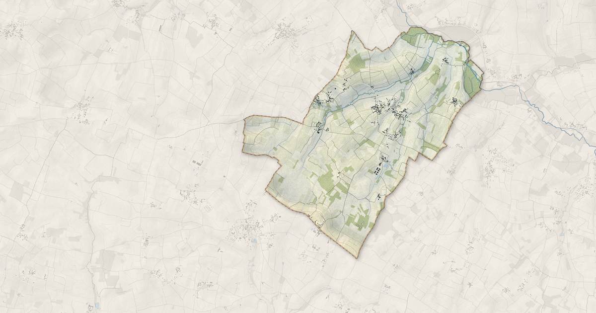 Portrait cartographique de Saint-Martial-sur-Né : relief, eau, forêts, bâti et voies, calculés à partir des données de l'IGN