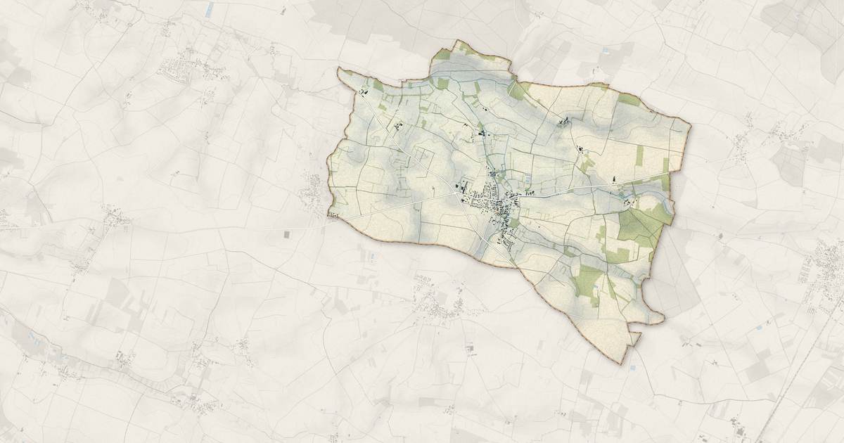 Portrait cartographique de Vouhé : relief, eau, forêts, bâti et voies, calculés à partir des données de l'IGN