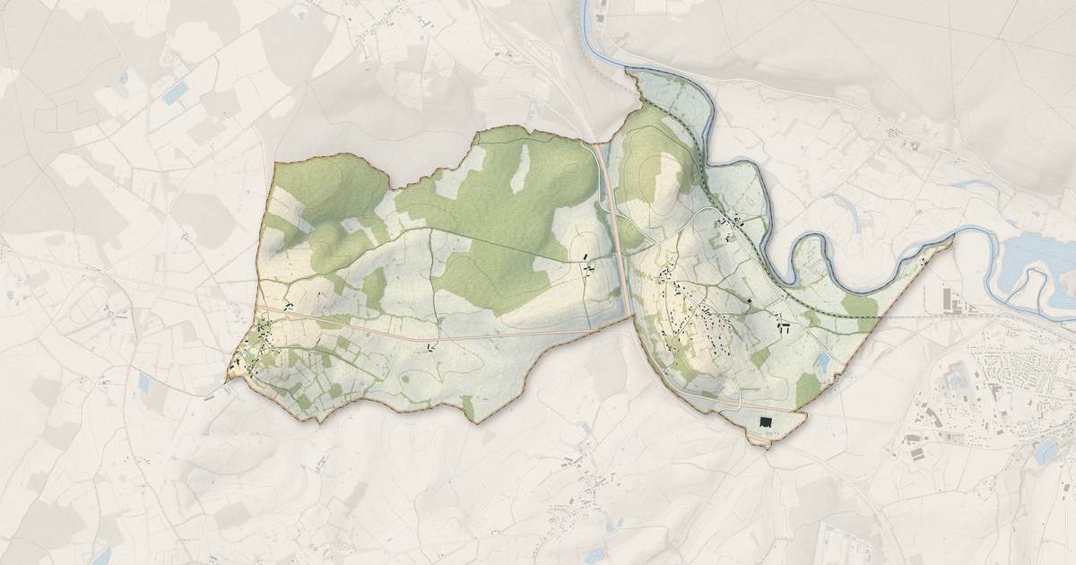 Portrait cartographique de Nozières : relief, eau, forêts, bâti et voies, calculés à partir des données de l'IGN