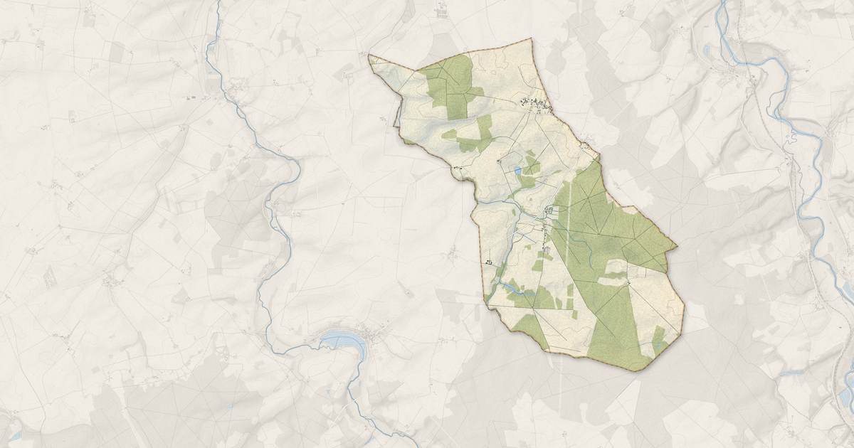 Portrait cartographique de Primelles : relief, eau, forêts, bâti et voies, calculés à partir des données de l'IGN