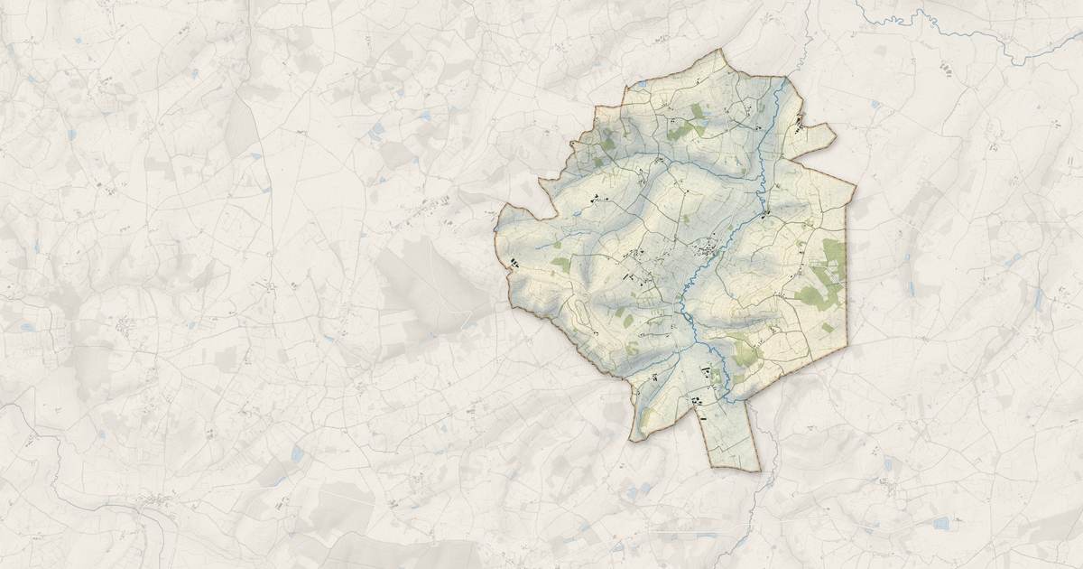 Portrait cartographique de Rezay : relief, eau, forêts, bâti et voies, calculés à partir des données de l'IGN
