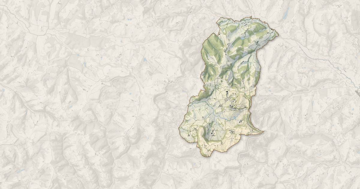 Portrait cartographique de Ayen : relief, eau, forêts, bâti et voies, calculés à partir des données de l'IGN