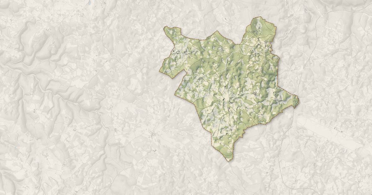 Portrait cartographique de Chartrier-Ferrière : relief, eau, forêts, bâti et voies, calculés à partir des données de l'IGN