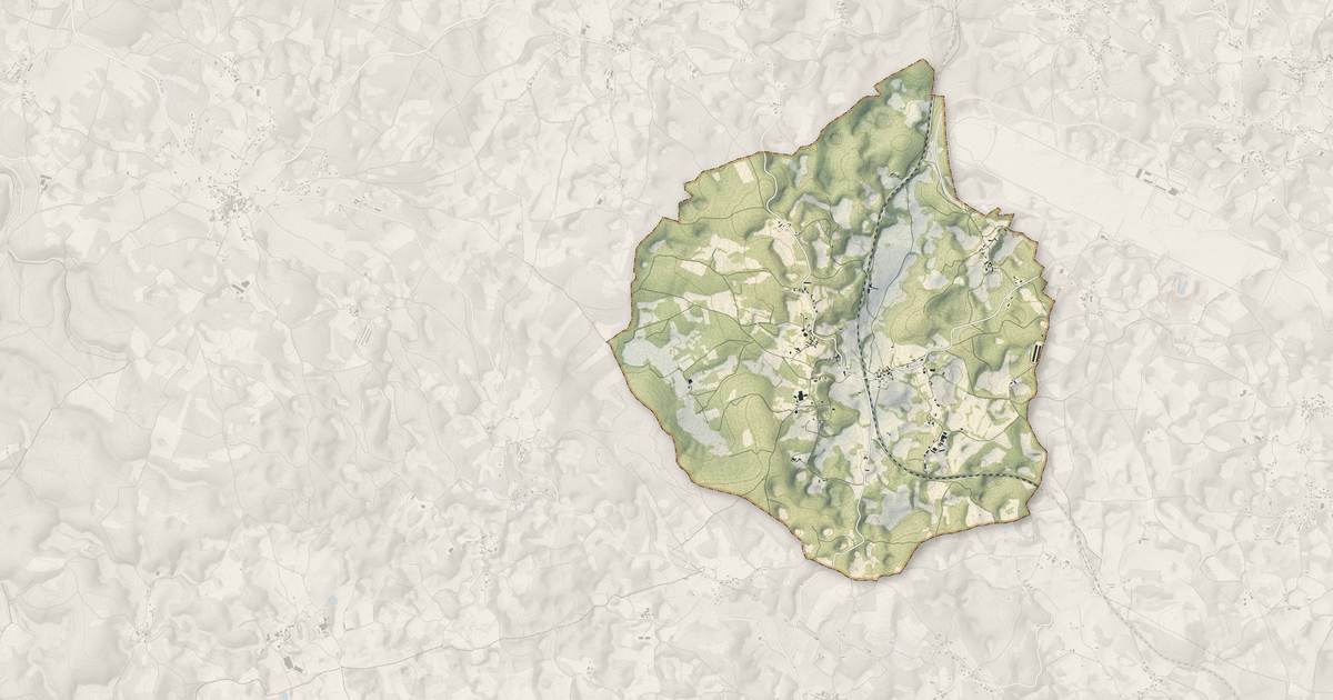 Portrait cartographique de Estivals : relief, eau, forêts, bâti et voies, calculés à partir des données de l'IGN