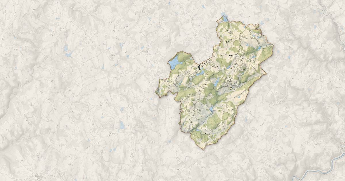 Portrait cartographique de Favars : relief, eau, forêts, bâti et voies, calculés à partir des données de l'IGN