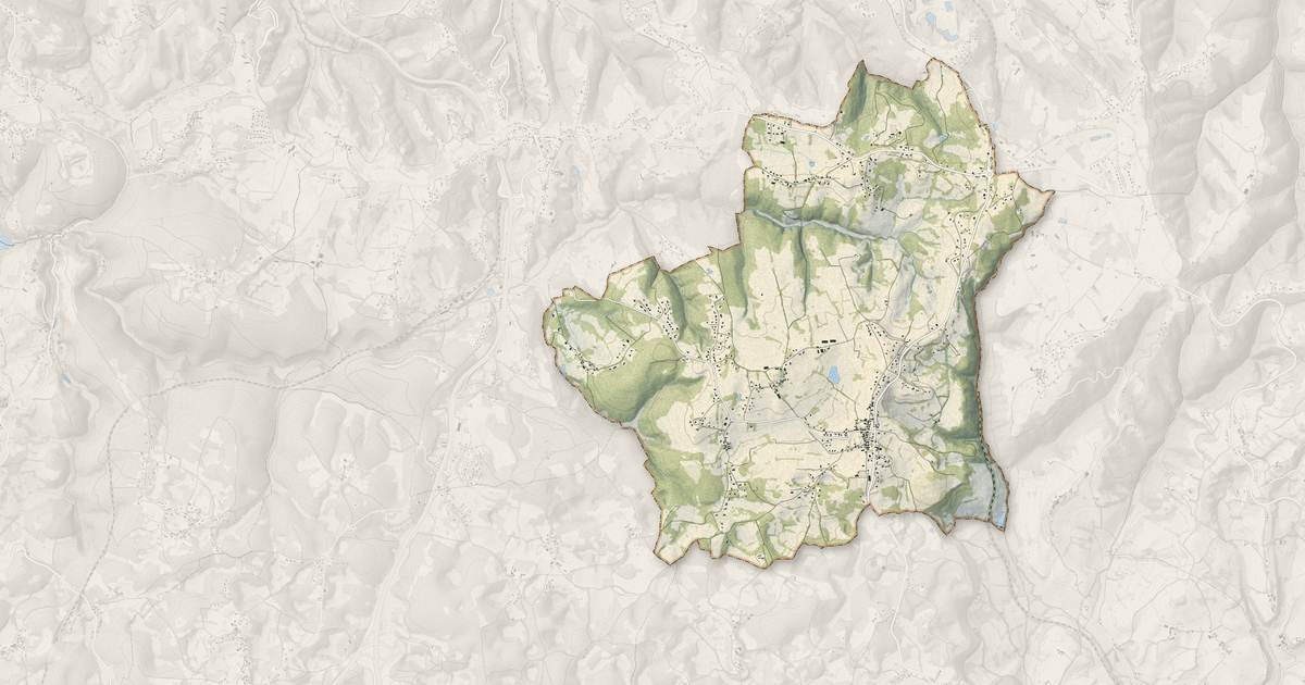 Portrait cartographique de Jugeals-Nazareth : relief, eau, forêts, bâti et voies, calculés à partir des données de l'IGN