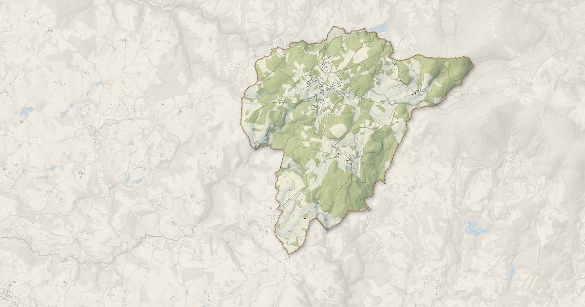 Portrait cartographique de Madranges : relief, eau, forêts, bâti et voies, calculés à partir des données de l'IGN