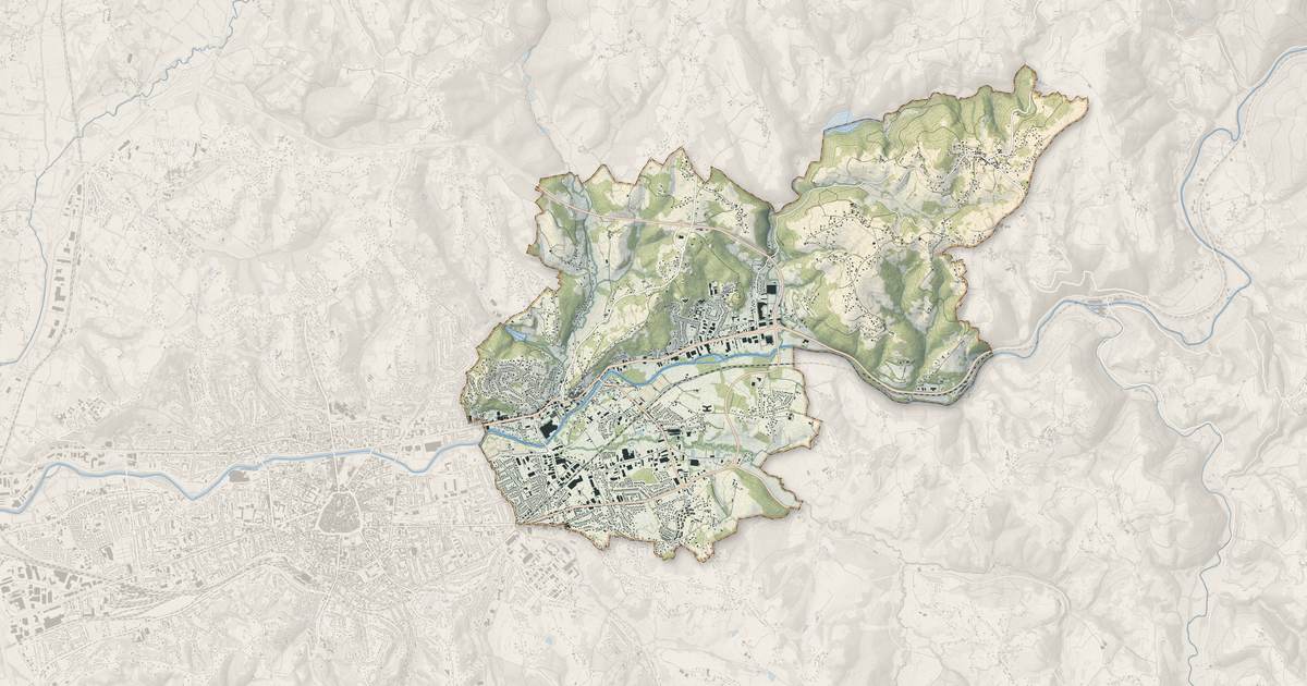 Portrait cartographique de Malemort : relief, eau, forêts, bâti et voies, calculés à partir des données de l'IGN
