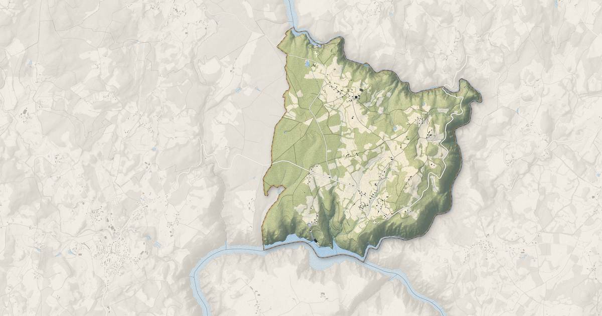Portrait cartographique de Roche-le-Peyroux : relief, eau, forêts, bâti et voies, calculés à partir des données de l'IGN