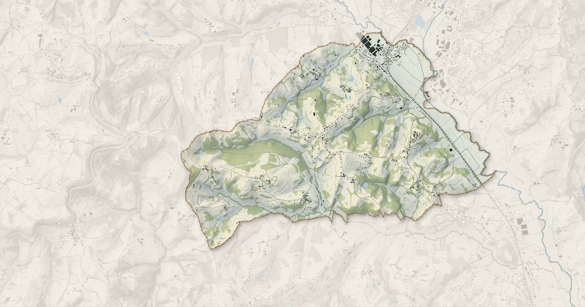 Portrait cartographique de Saint-Aulaire : relief, eau, forêts, bâti et voies, calculés à partir des données de l'IGN
