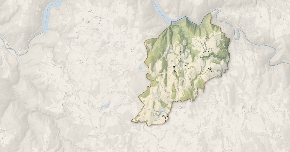 Portrait cartographique de Saint-Bonnet-les-Tours-de-Merle : relief, eau, forêts, bâti et voies, calculés à partir des données de l'IGN