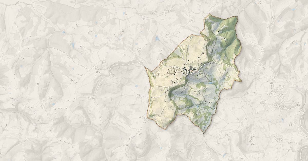 Portrait cartographique de Saint-Robert : relief, eau, forêts, bâti et voies, calculés à partir des données de l'IGN
