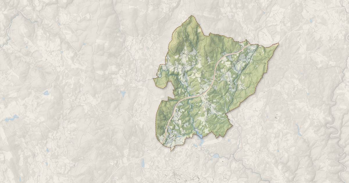 Portrait cartographique de Soudeilles : relief, eau, forêts, bâti et voies, calculés à partir des données de l'IGN