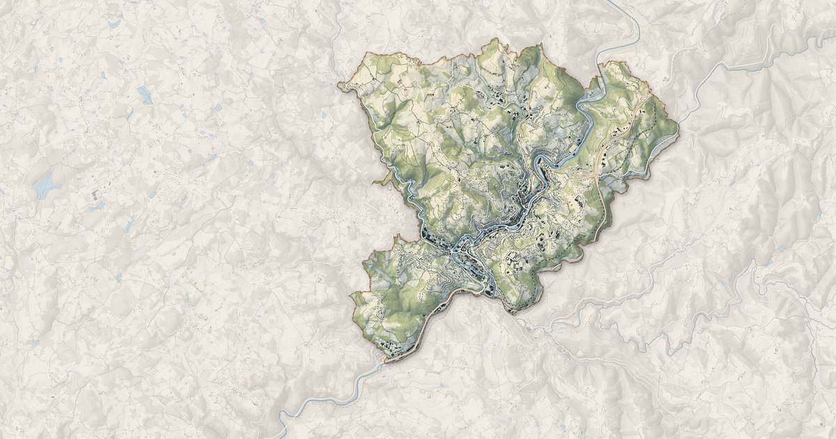 Portrait cartographique de Tulle : relief, eau, forêts, bâti et voies, calculés à partir des données de l'IGN