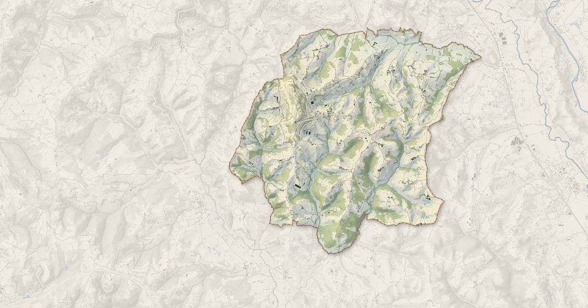 Portrait cartographique de Yssandon : relief, eau, forêts, bâti et voies, calculés à partir des données de l'IGN