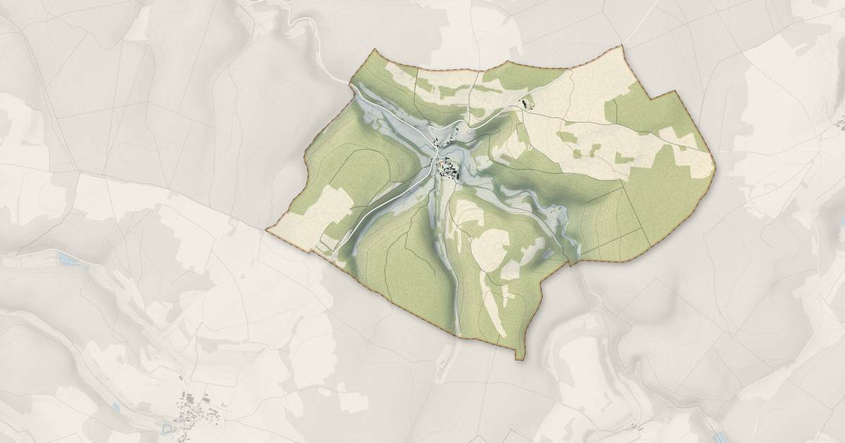 Portrait cartographique de Beaulieu : relief, eau, forêts, bâti et voies, calculés à partir des données de l'IGN
