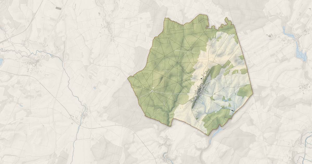 Portrait cartographique de Bourberain : relief, eau, forêts, bâti et voies, calculés à partir des données de l'IGN
