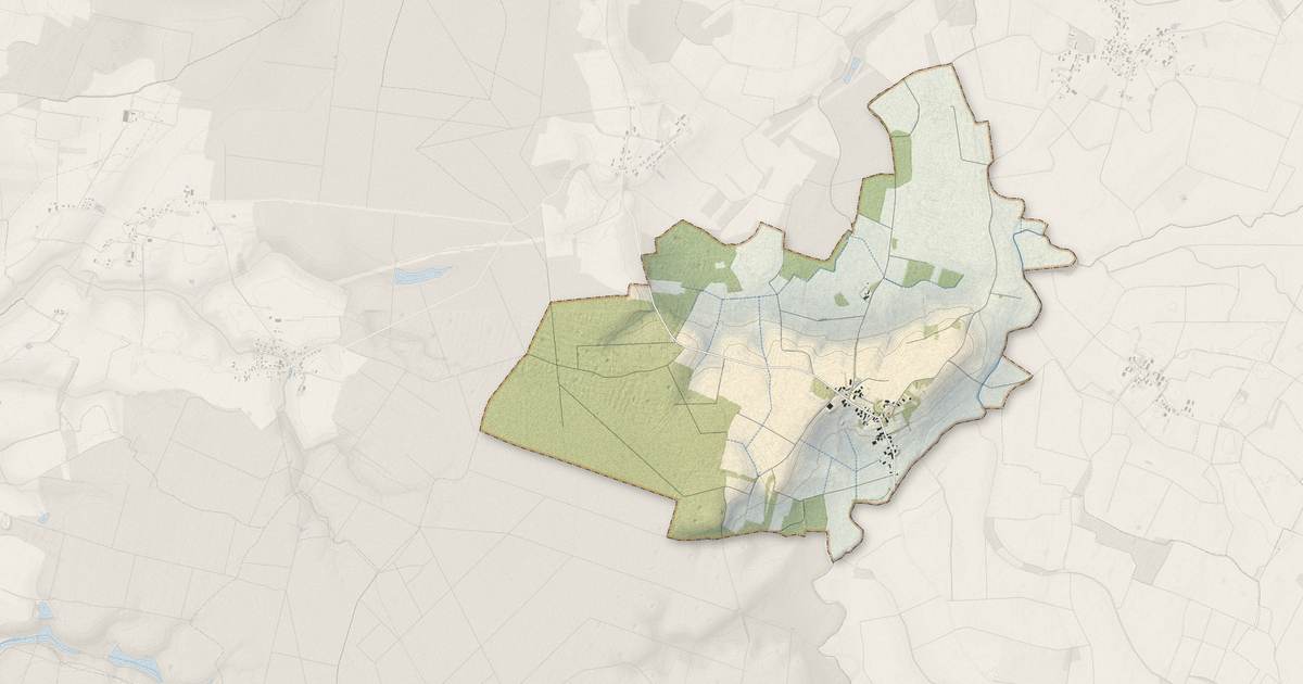 Portrait cartographique de Bousselange : relief, eau, forêts, bâti et voies, calculés à partir des données de l'IGN