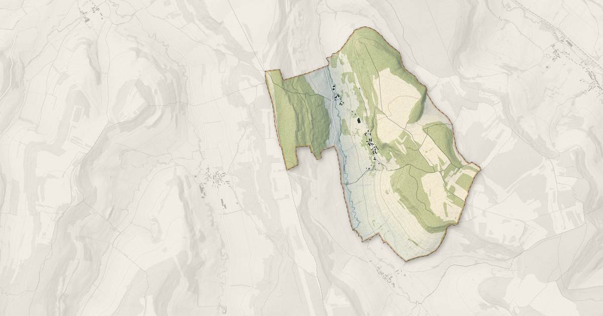 Portrait cartographique de Champrenault : relief, eau, forêts, bâti et voies, calculés à partir des données de l'IGN