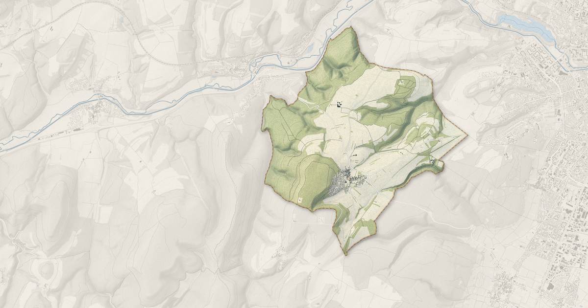 Portrait cartographique de Corcelles-les-Monts : relief, eau, forêts, bâti et voies, calculés à partir des données de l'IGN