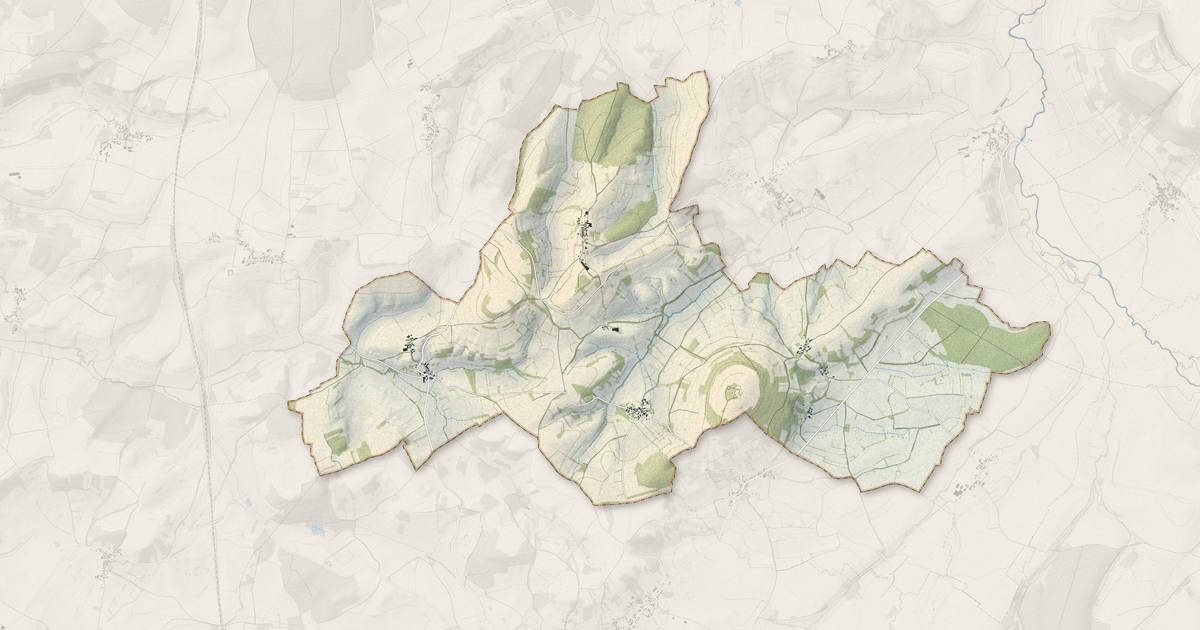 Portrait cartographique de Corsaint : relief, eau, forêts, bâti et voies, calculés à partir des données de l'IGN
