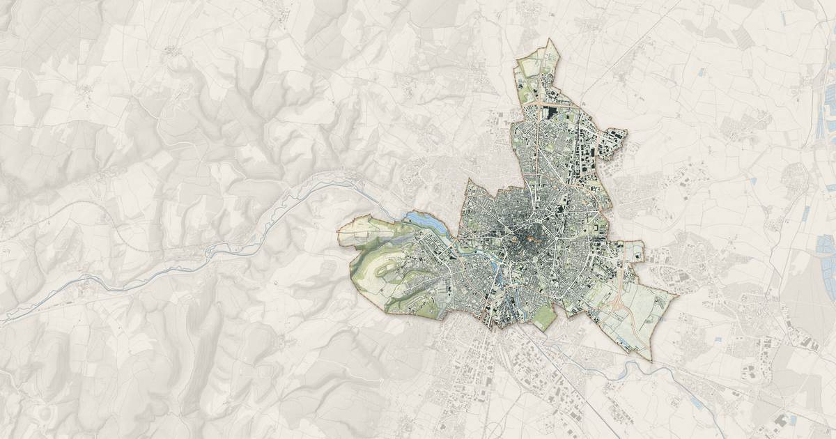 Portrait cartographique de Dijon : relief, eau, forêts, bâti et voies, calculés à partir des données de l'IGN