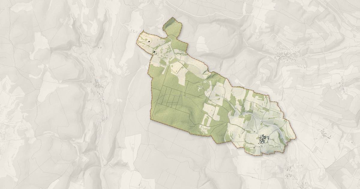 Portrait cartographique de Fussey : relief, eau, forêts, bâti et voies, calculés à partir des données de l'IGN