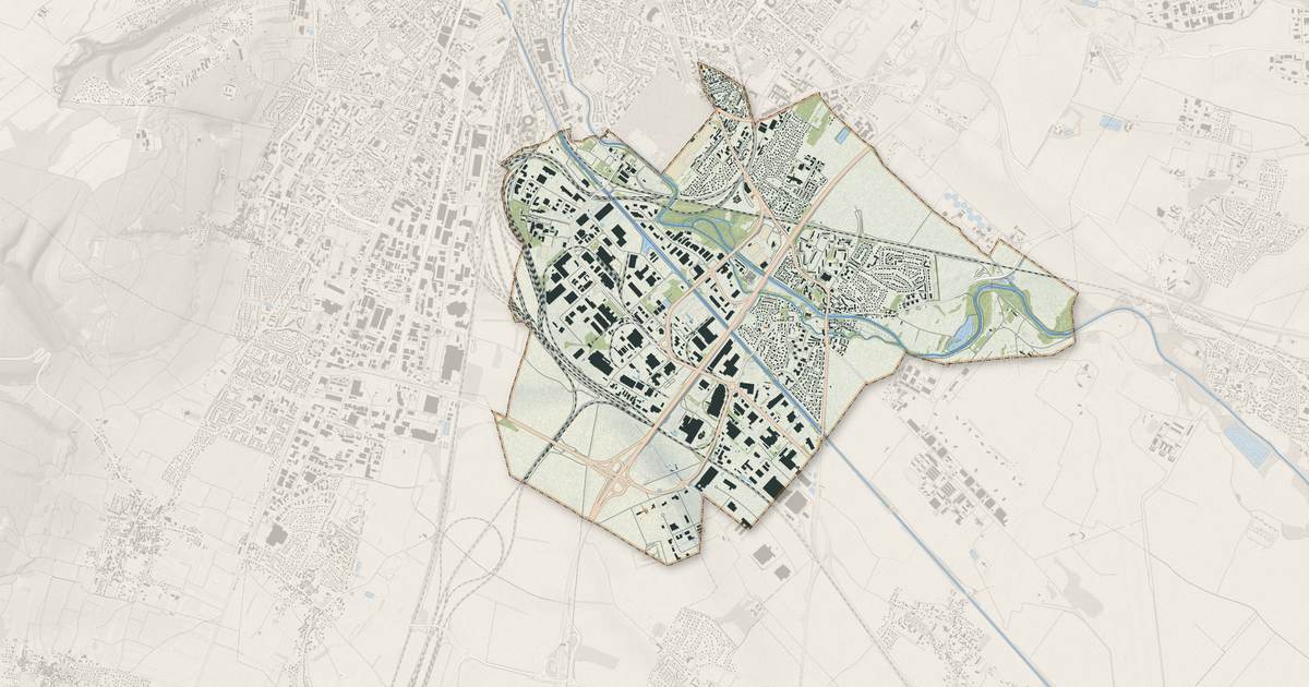 Portrait cartographique de Longvic : relief, eau, forêts, bâti et voies, calculés à partir des données de l'IGN