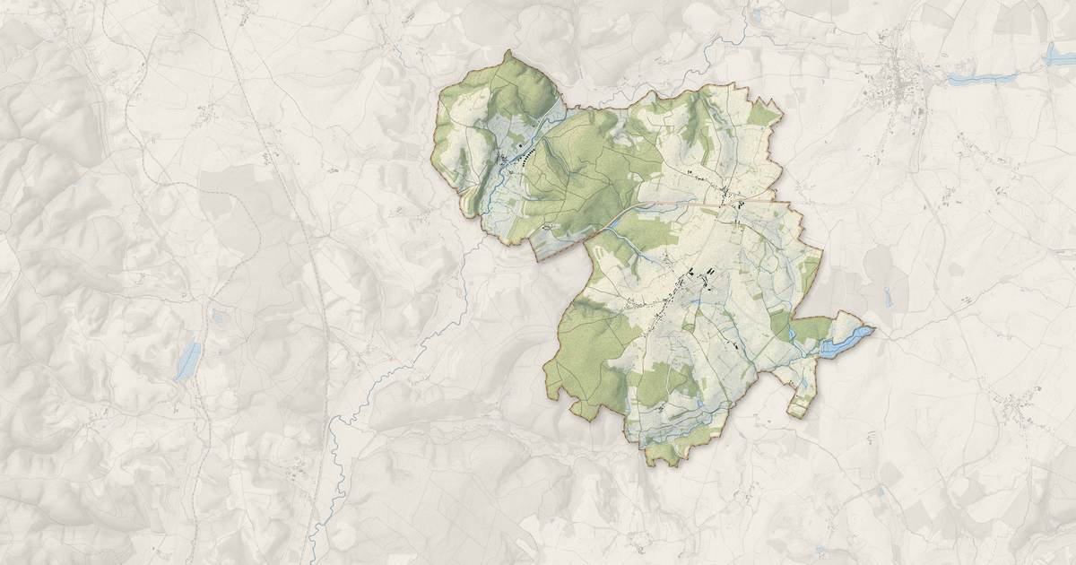Portrait cartographique de Magnien : relief, eau, forêts, bâti et voies, calculés à partir des données de l'IGN