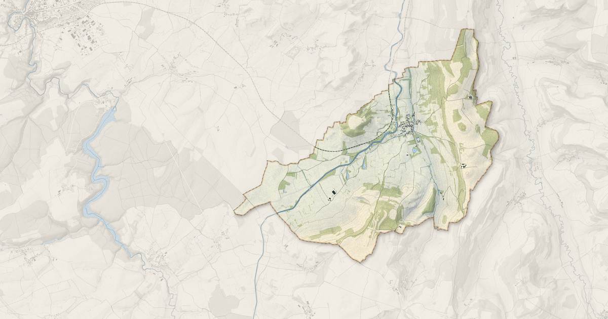 Portrait cartographique de Marigny-le-Cahouët : relief, eau, forêts, bâti et voies, calculés à partir des données de l'IGN