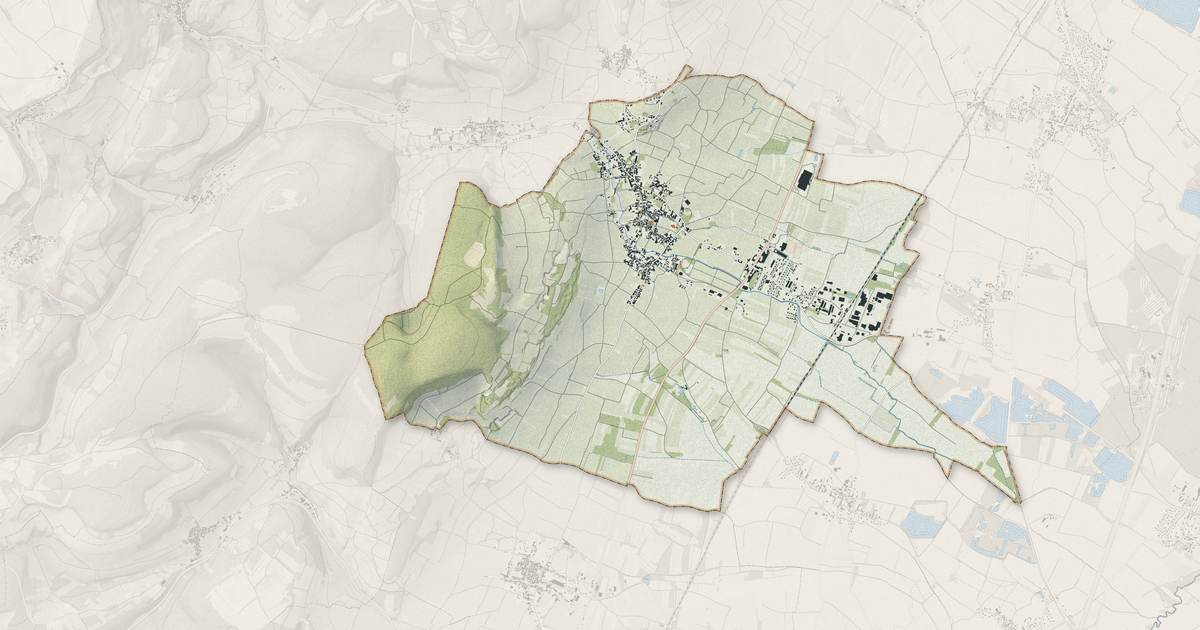 Portrait cartographique de Meursault : relief, eau, forêts, bâti et voies, calculés à partir des données de l'IGN