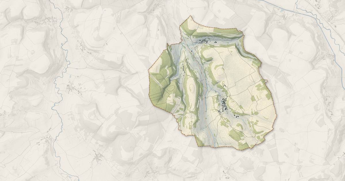 Portrait cartographique de Montigny-Montfort : relief, eau, forêts, bâti et voies, calculés à partir des données de l'IGN