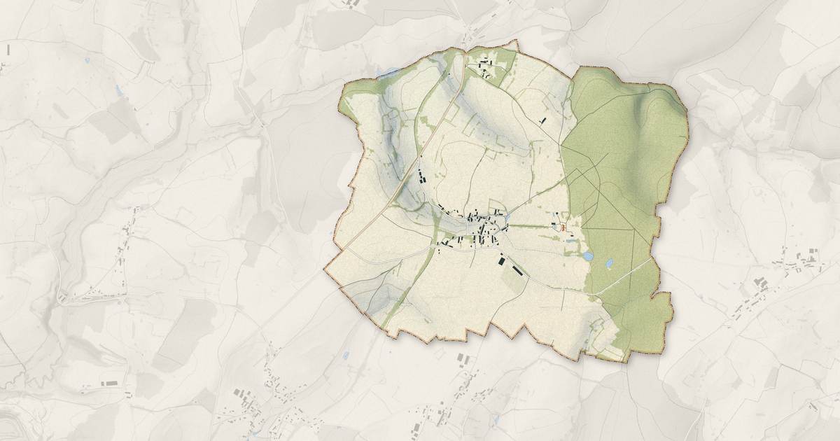 Portrait cartographique de Musigny : relief, eau, forêts, bâti et voies, calculés à partir des données de l'IGN