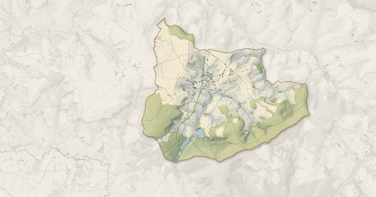 Portrait cartographique de Thury : relief, eau, forêts, bâti et voies, calculés à partir des données de l'IGN