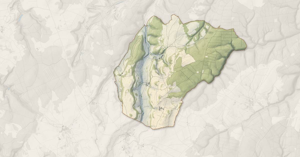 Portrait cartographique de Vaux-Saules : relief, eau, forêts, bâti et voies, calculés à partir des données de l'IGN