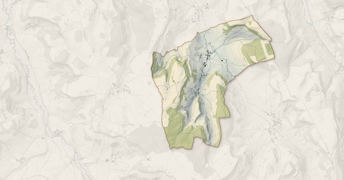 Portrait cartographique de Villeberny : relief, eau, forêts, bâti et voies, calculés à partir des données de l'IGN