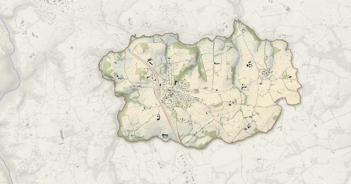 Portrait cartographique de Caouënnec-Lanvézéac : relief, eau, forêts, bâti et voies, calculés à partir des données de l'IGN