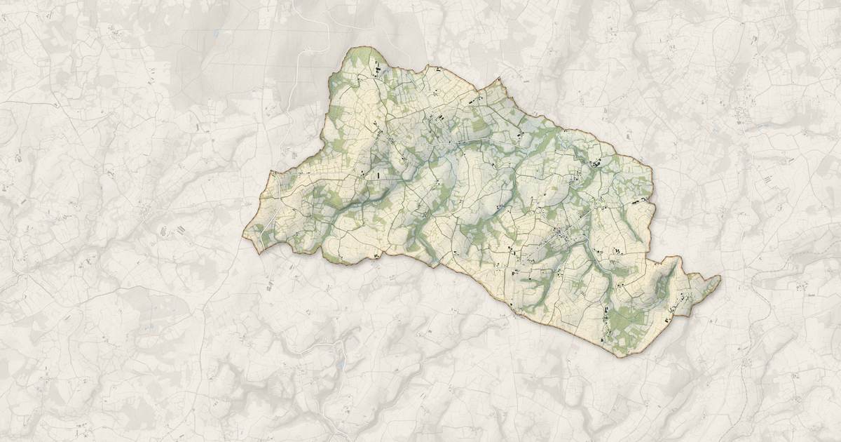 Portrait cartographique de La Chapelle-Neuve : relief, eau, forêts, bâti et voies, calculés à partir des données de l'IGN