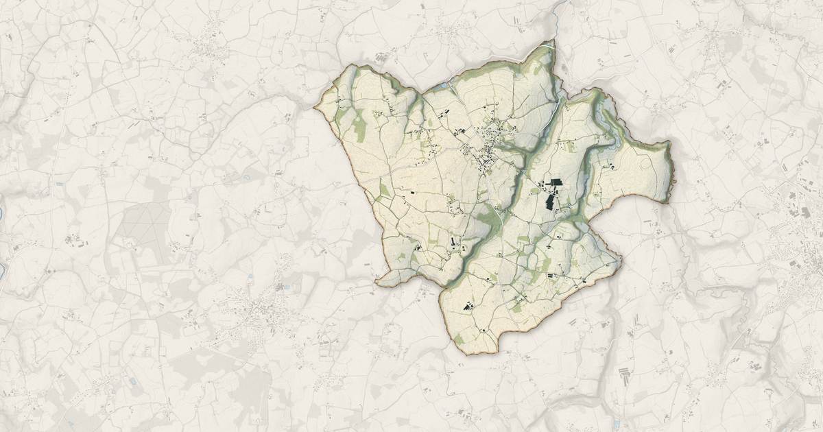 Portrait cartographique de Gommenec'h : relief, eau, forêts, bâti et voies, calculés à partir des données de l'IGN