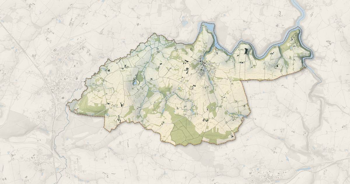 Portrait cartographique de Guitté : relief, eau, forêts, bâti et voies, calculés à partir des données de l'IGN