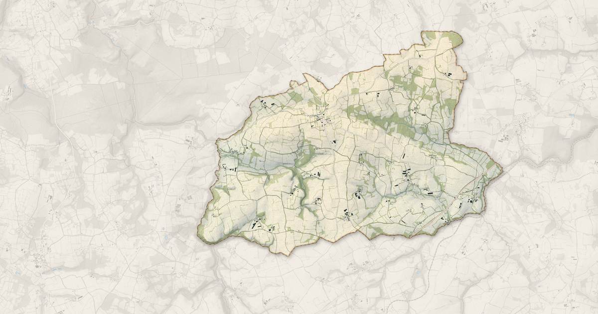 Portrait cartographique de Gurunhuel : relief, eau, forêts, bâti et voies, calculés à partir des données de l'IGN