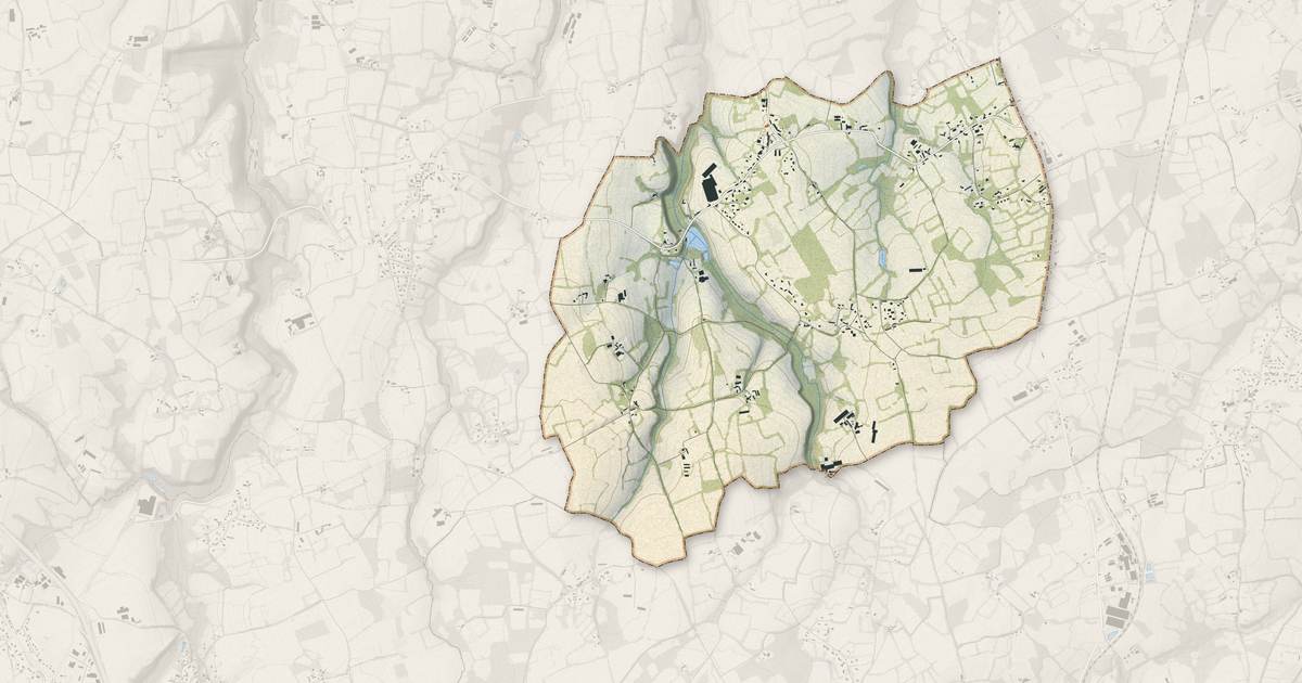 Portrait cartographique de Kermoroc'h : relief, eau, forêts, bâti et voies, calculés à partir des données de l'IGN
